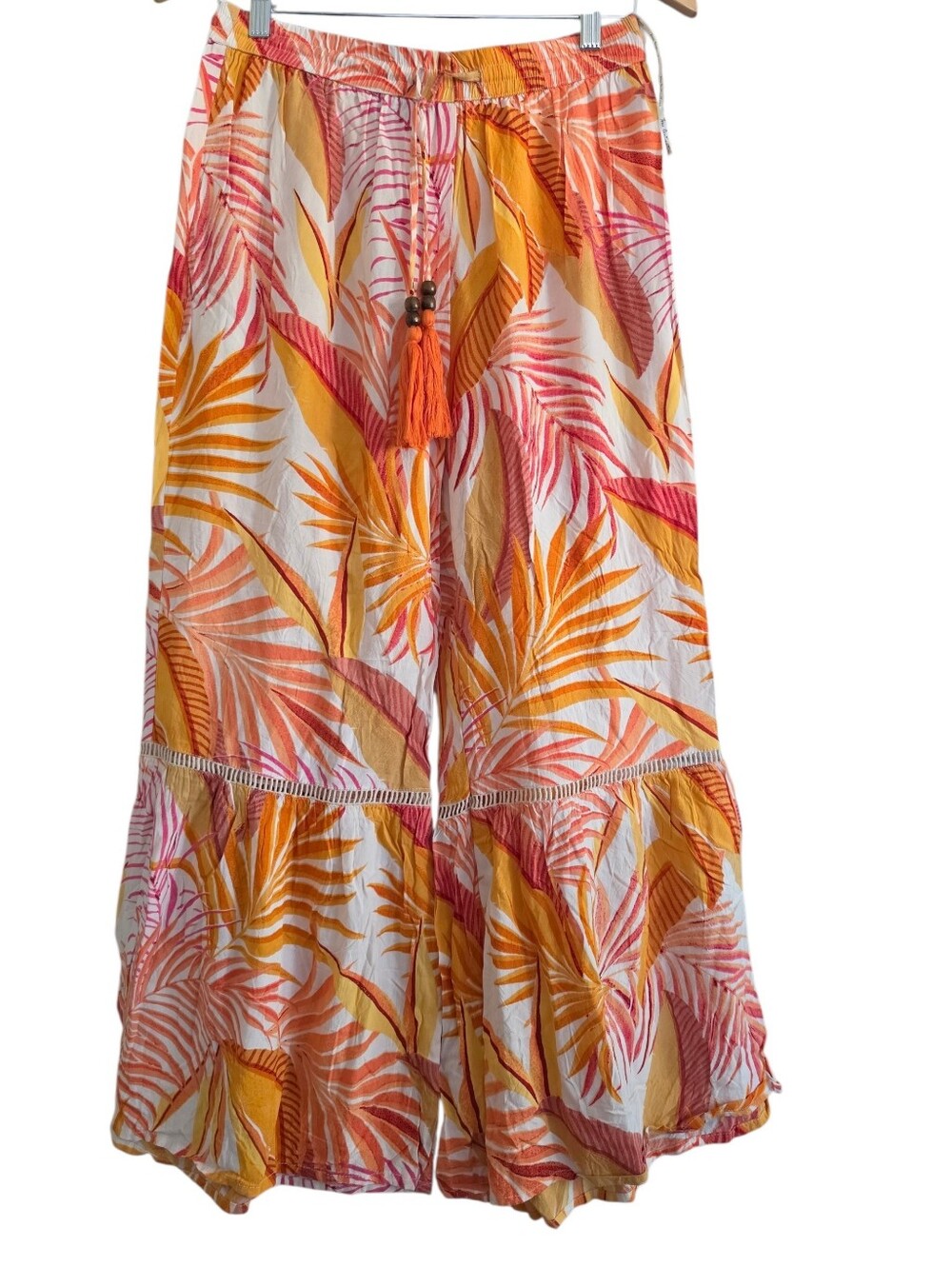 Tropical Wide-Leg Pull-On Pants in Orange & Pink